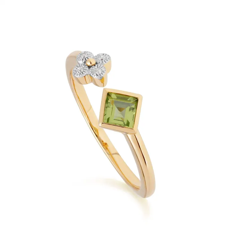 Contemporary Peridot & Diamond Open Ring in 9ct Yellow Gold sold by Gemondo Jewellery