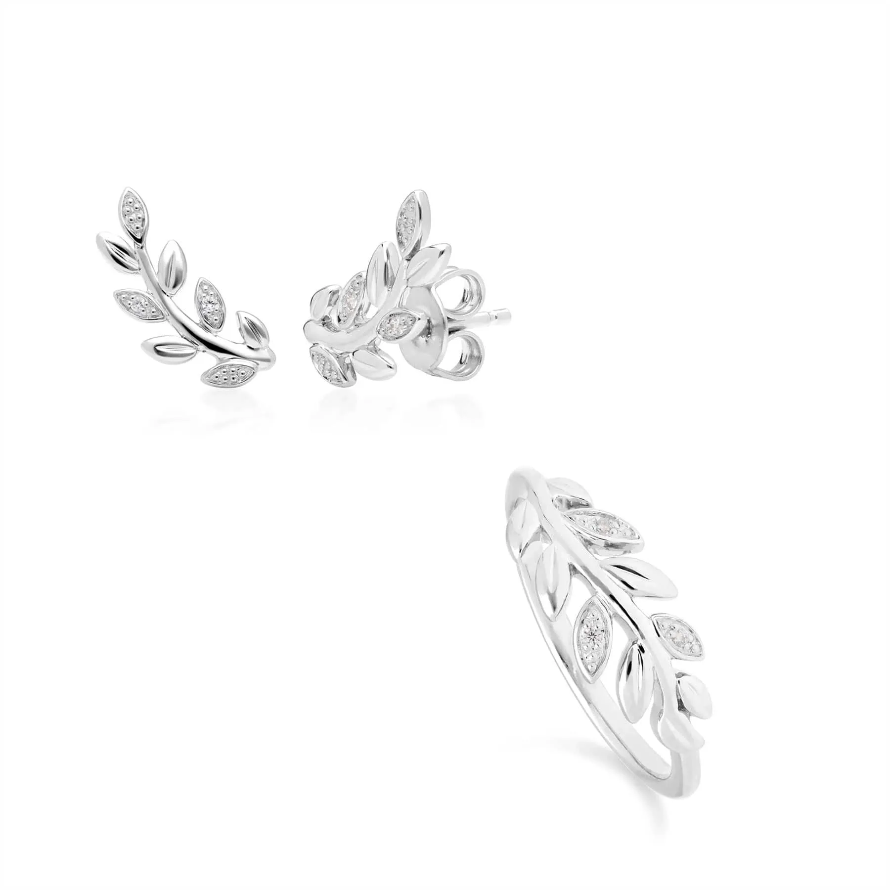 O Leaf Diamond Stud Earring & Ring Set in 9ct White Gold sold by Gemondo Jewellery