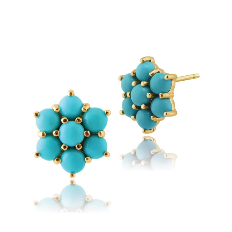 Floral Turquoise Cabochon Cluster Stud Earrings in 9ct Yellow Gold sold by Gemondo Jewellery