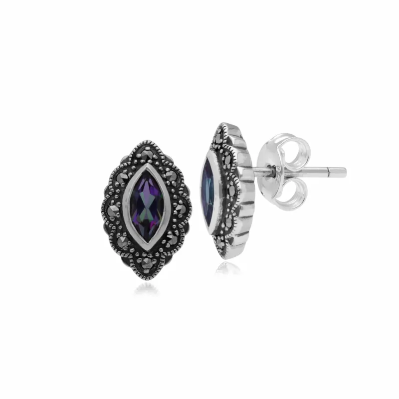 Gemondo Sterling Silver Mystic Green Topaz & Marcasite Art Noveau Stud Earrings sold by Gemondo Jewellery