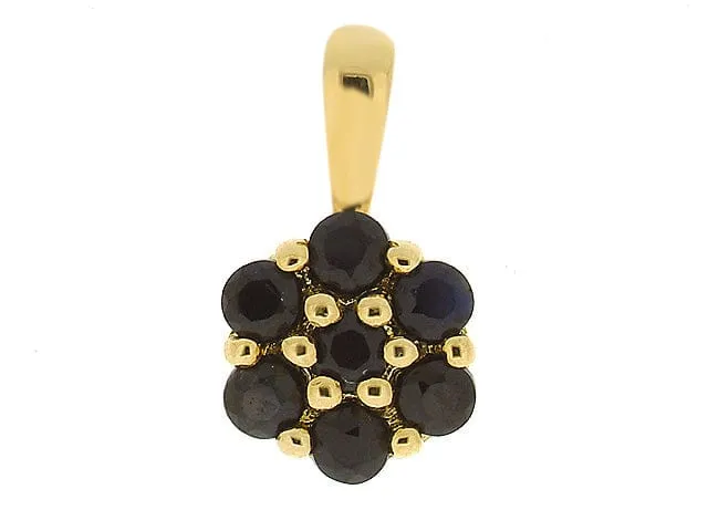 9ct Yellow Gold 0.37ct Natural Blue Sapphire Floral Cluster Pendant on Chain sold by Gemondo Jewellery