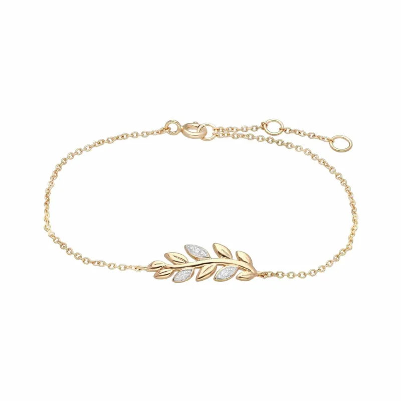 O Leaf Diamond Pave Chain Bracelet in 9ct Yellow Gold sold by Gemondo Jewellery