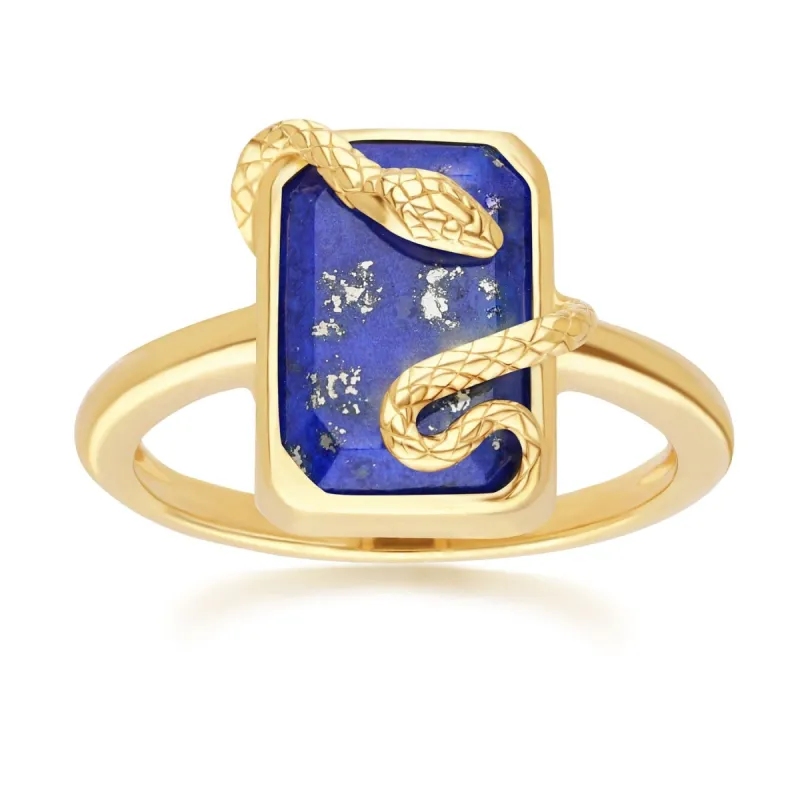 Grand Deco Lapis Lazuli Snake Wrap Ring in Gold Plated Sterling Silver sold by Gemondo Jewellery