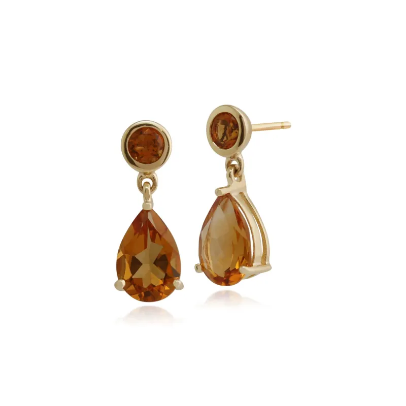 Classic Pear & Round Citrine Drop Earrings in 9ct Yellow Gold sold by Gemondo Jewellery