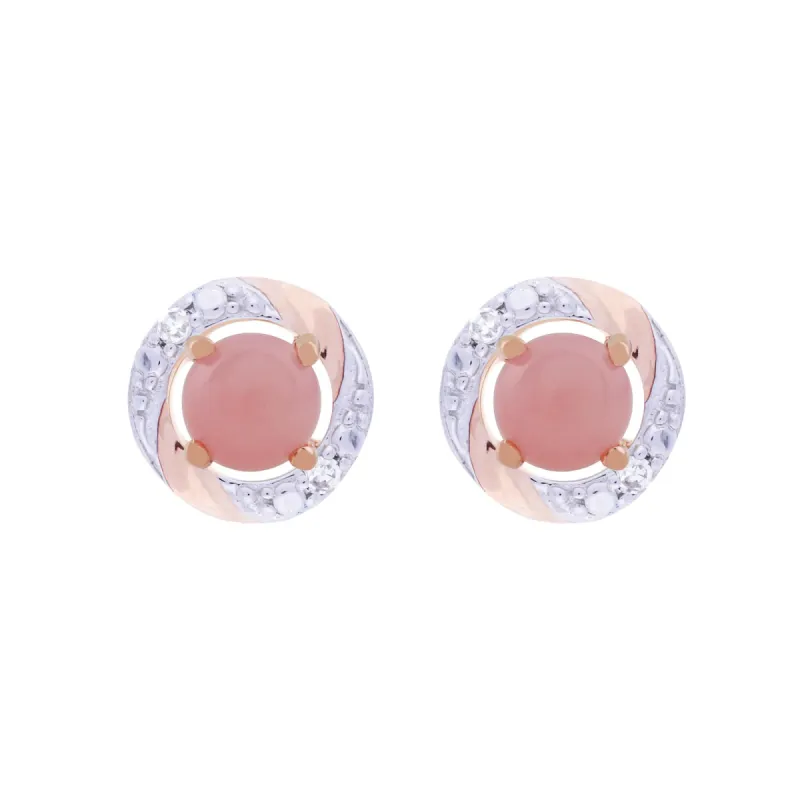 Classic Round Pink Opal Stud Earrings with Detachable Diamond Round Earrings Jacket Set in 9ct Rose Gold sold by Gemondo Jewellery