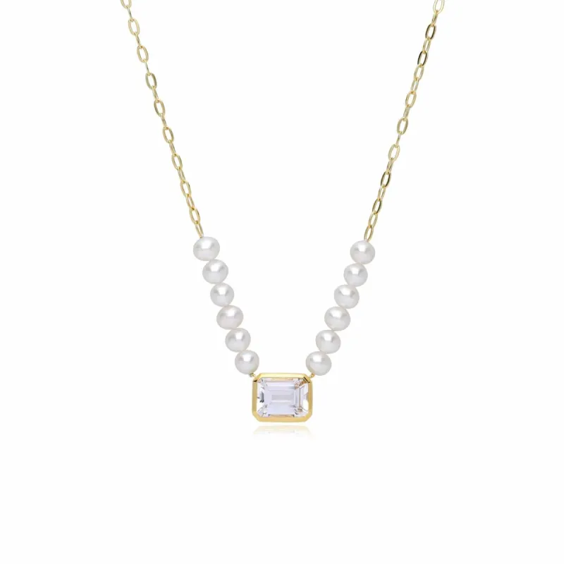 ECFEW™ Unifier White Topaz & Pearl Necklace in Gold Plated Sterling Silver sold by Gemondo Jewellery