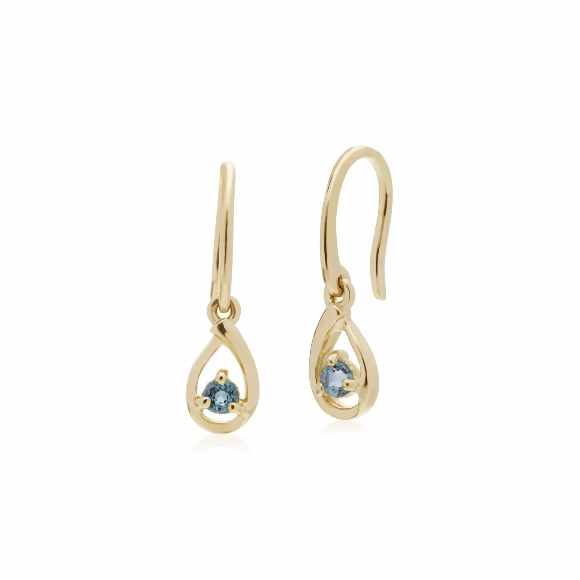 Classic Single Stone Round Aquamarine Tear Drop Earrings in 9ct Yellow Gold sold by Gemondo Jewellery