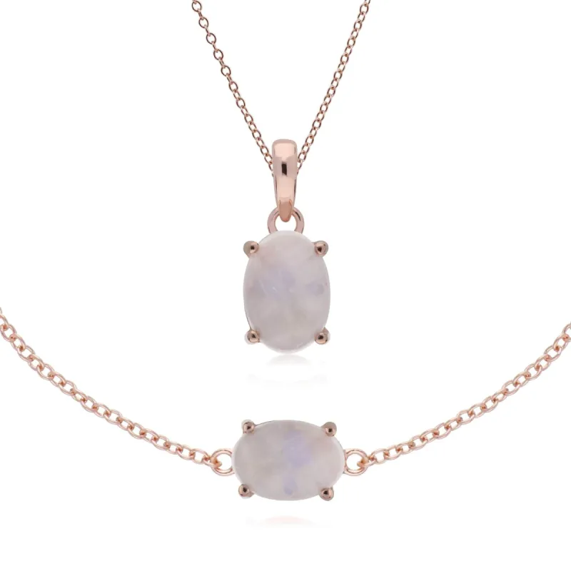 Classic Oval Rainbow Moonstone Bracelet & Pendant Set in Rose Gold Plated 925 Sterling Silver sold by Gemondo Jewellery