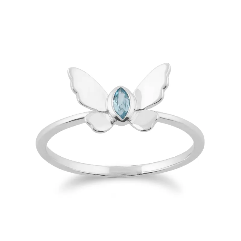 Gemondo 9ct White Gold 0.08ct Blue Topaz Butterfly Ring sold by Gemondo Jewellery