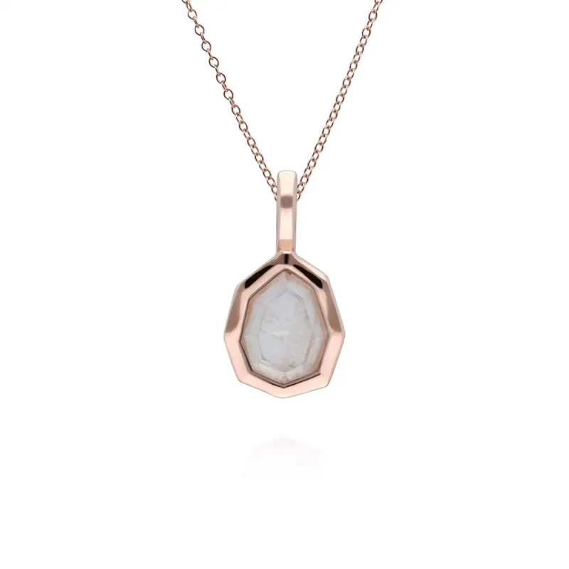 Irregular B Gem Rainbow Moonstone Pendant in Rose Gold Plated Sterling Silver sold by Gemondo Jewellery