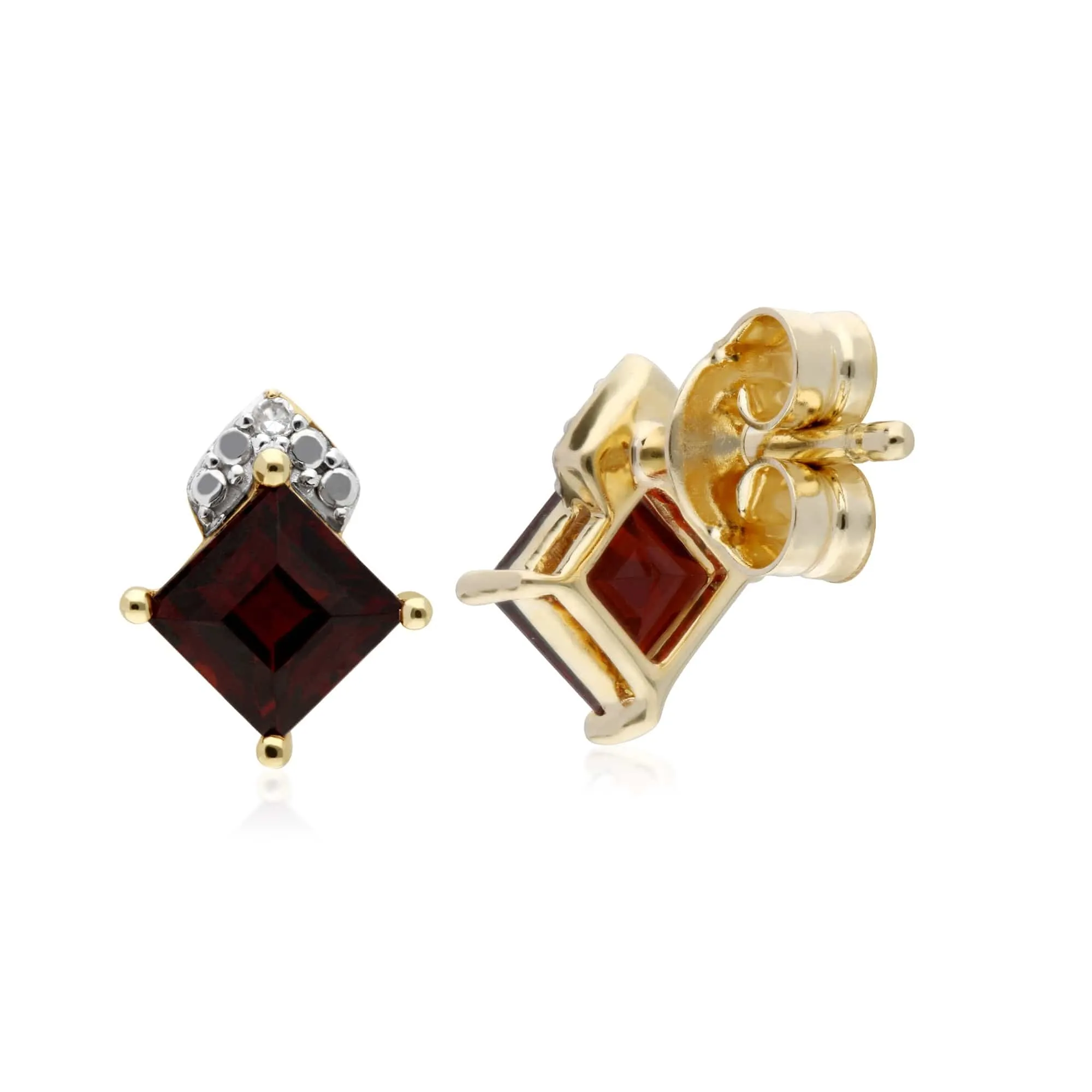 Gemondo 9ct Yellow Gold Garnet & Diamond Square Stud Earrings sold by Gemondo Jewellery product image thumbnail 2