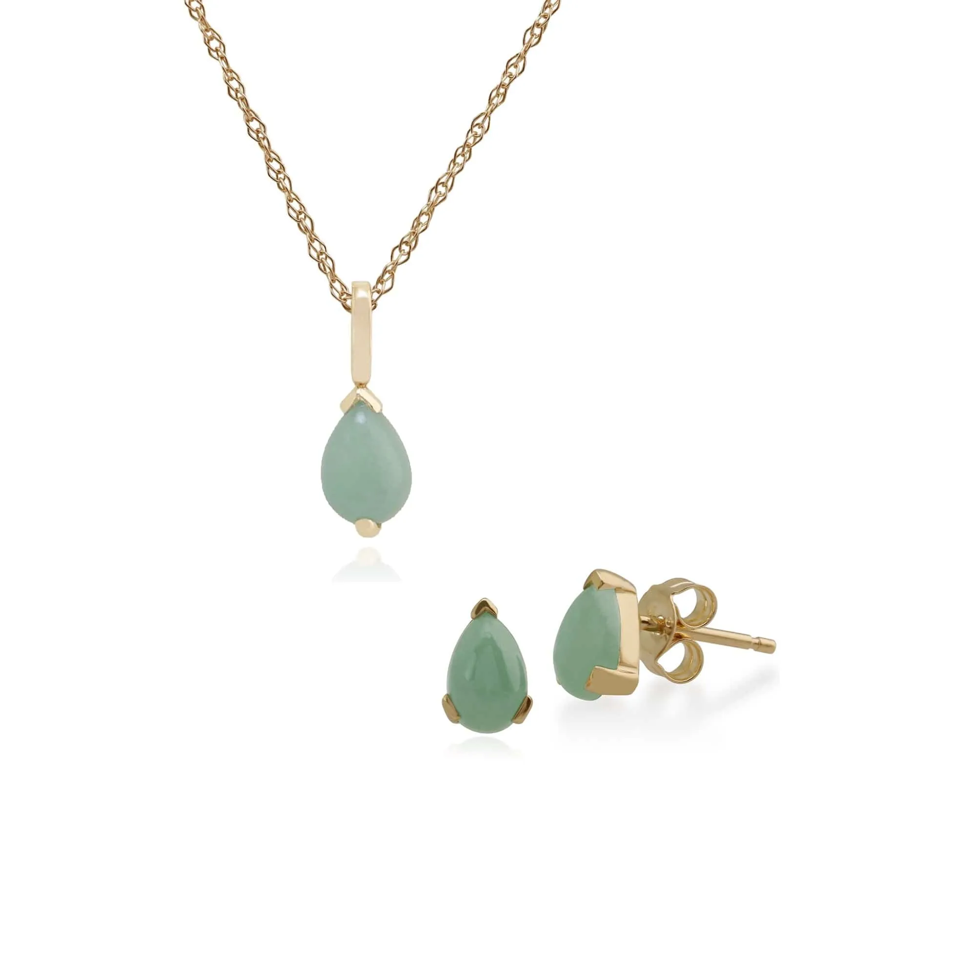 Classic Pear Jade Single Stone Stud Earrings & Pendant Set in 9ct Yellow Gold sold by Gemondo Jewellery