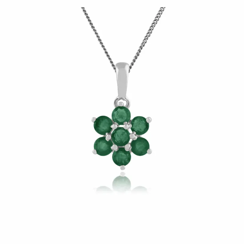 Floral Round Emerald Cluster Pendant in 925 Sterling Silver sold by Gemondo Jewellery