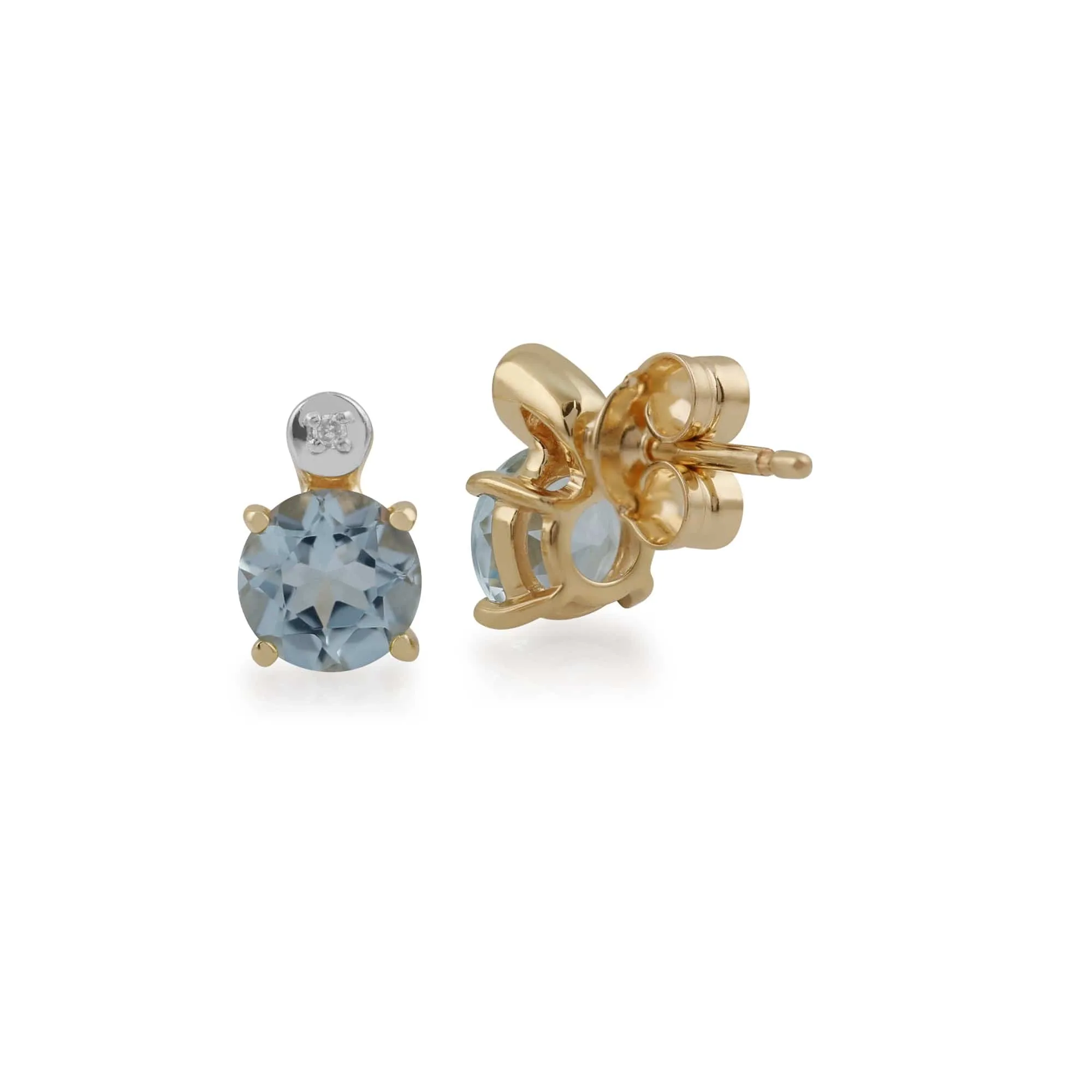 Classic Round Aquamarine & Diamond Stud Earrings in 9ct Yellow Gold sold by Gemondo Jewellery product image thumbnail 2