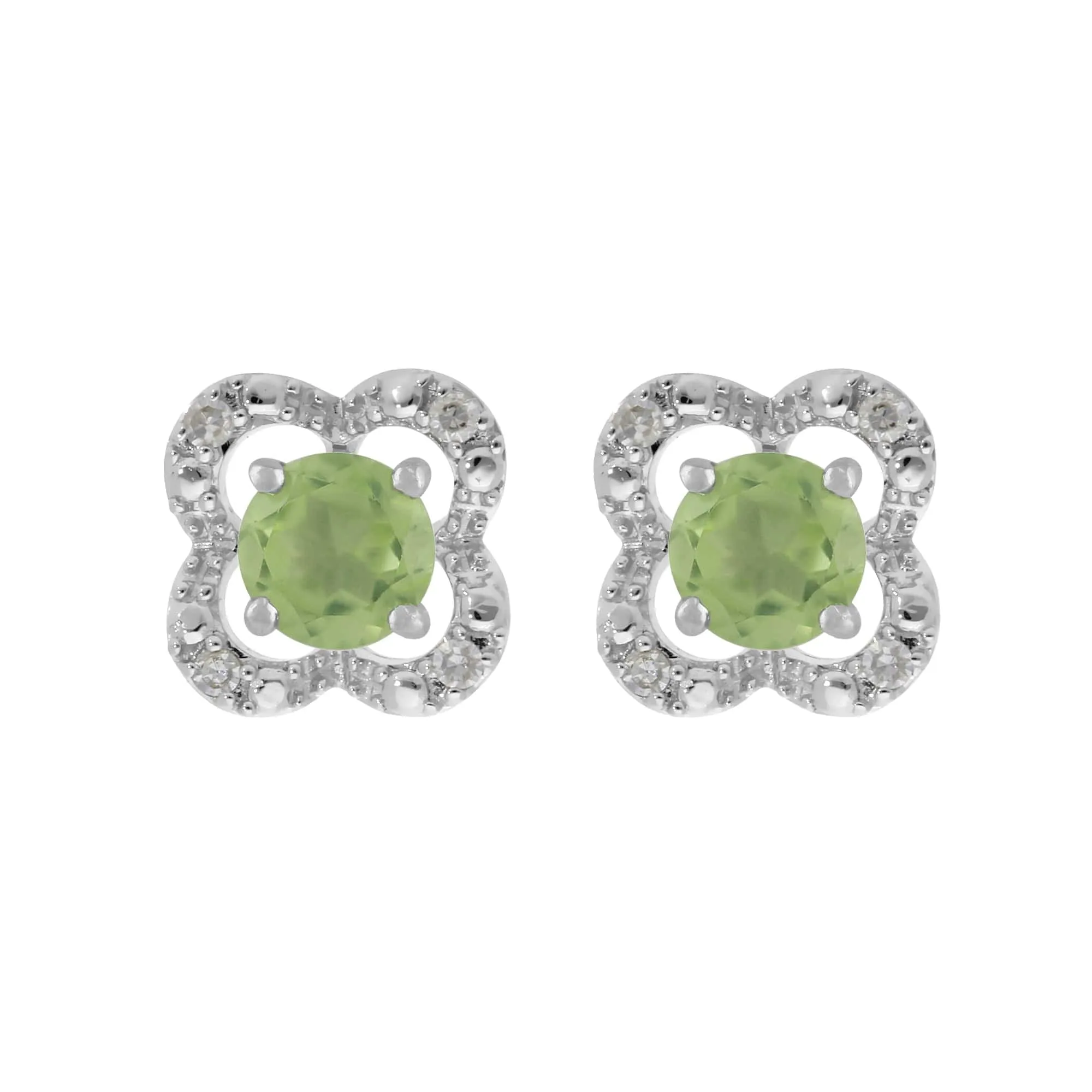 Classic Round Peridot Stud Earrings with Detachable Diamond Flower Ear Jacket in 9ct White Gold sold by Gemondo Jewellery