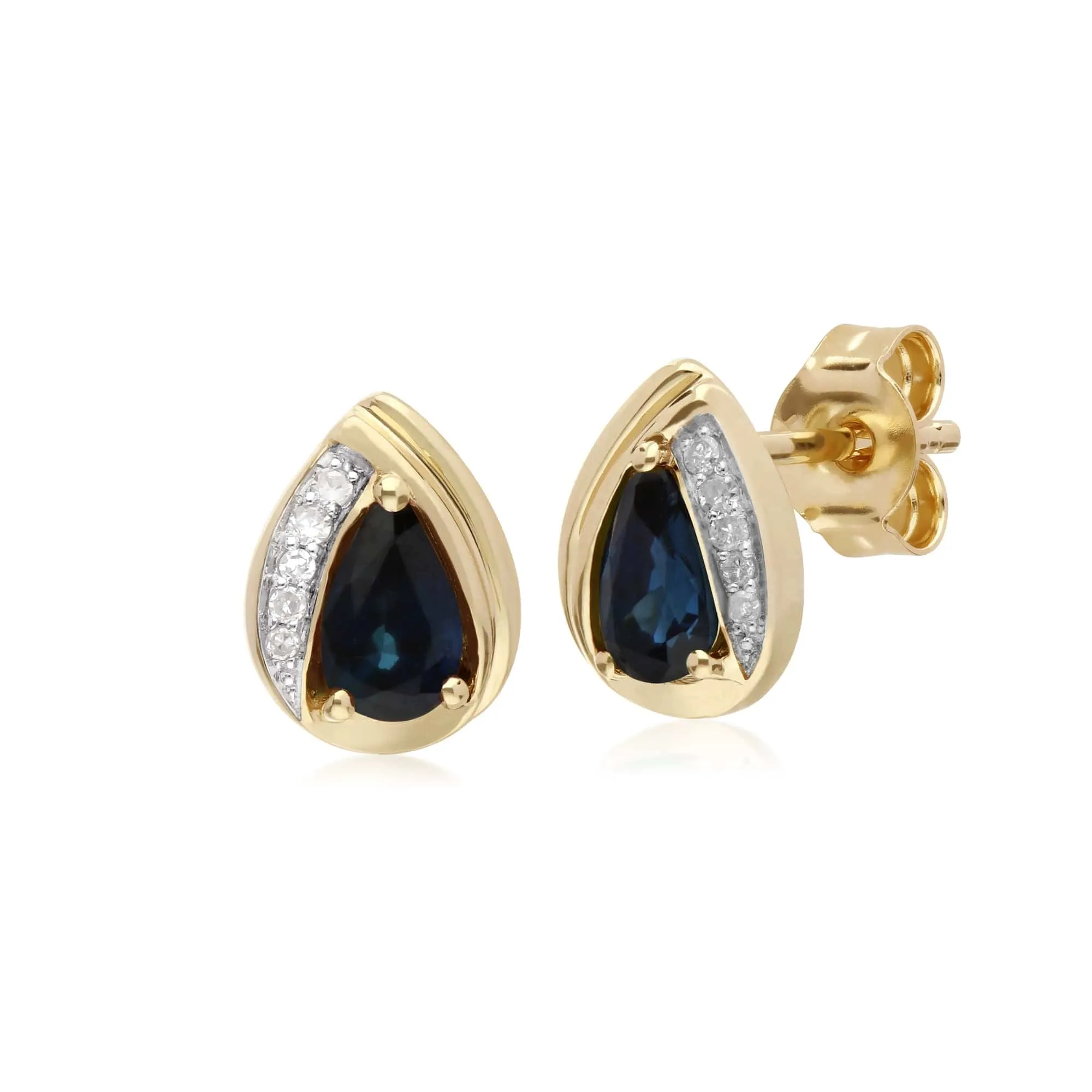 Gemondo 9ct Yellow Gold Sapphire & Diamond Pear Classic Stud Earrings sold by Gemondo Jewellery