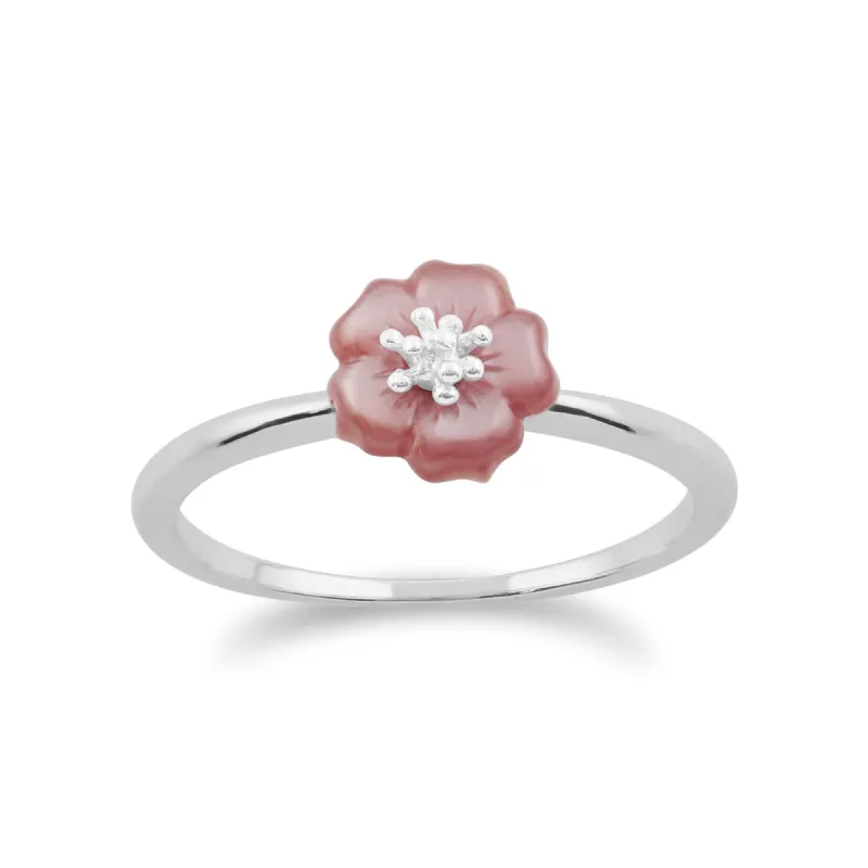 Gemondo Silver Pink Mother of Pearl Cherry Blossom Ring sold by Gemondo Jewellery
