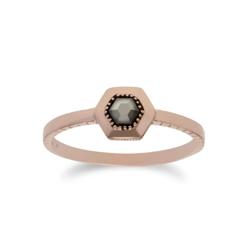 Rose Gold Plated Marcasite Hexagon Design Ring in 925 Sterling Silver sold by Gemondo Jewellery