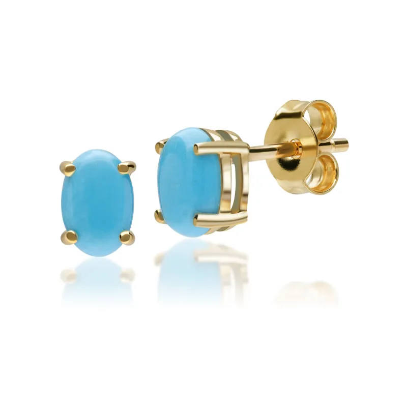 Classic Oval Turquoise Stud Earrings in 9ct Yellow Gold sold by Gemondo Jewellery