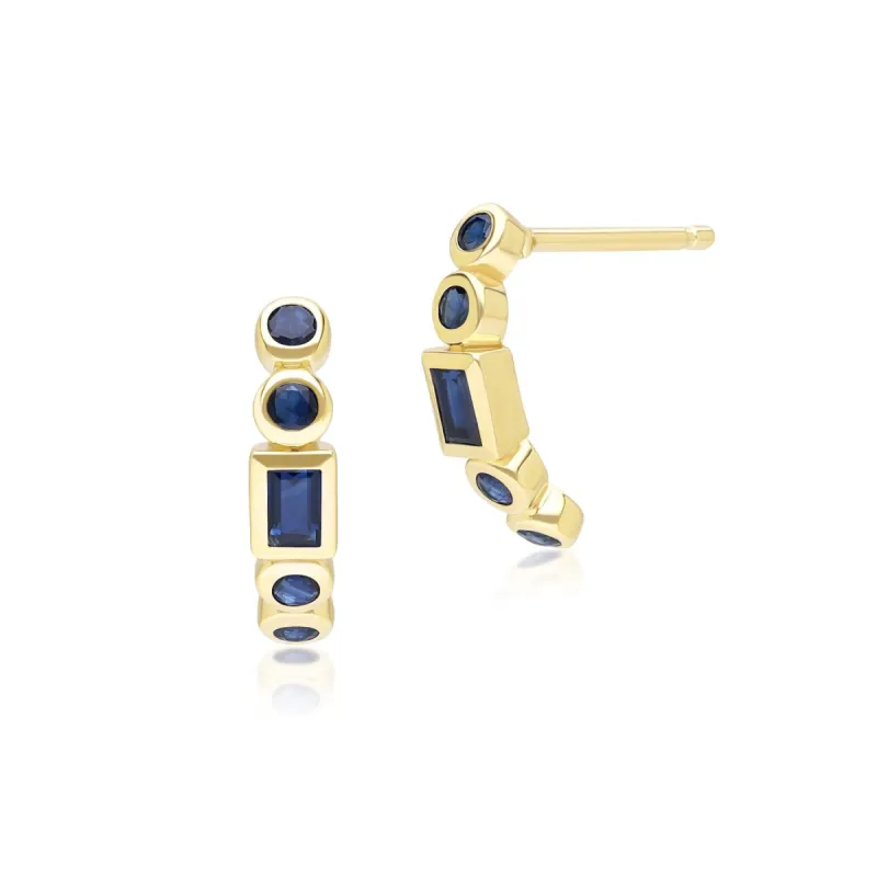 Classic Sapphire Half Eternity Hoop Earrings in 9ct Yellow Gold sold by Gemondo Jewellery