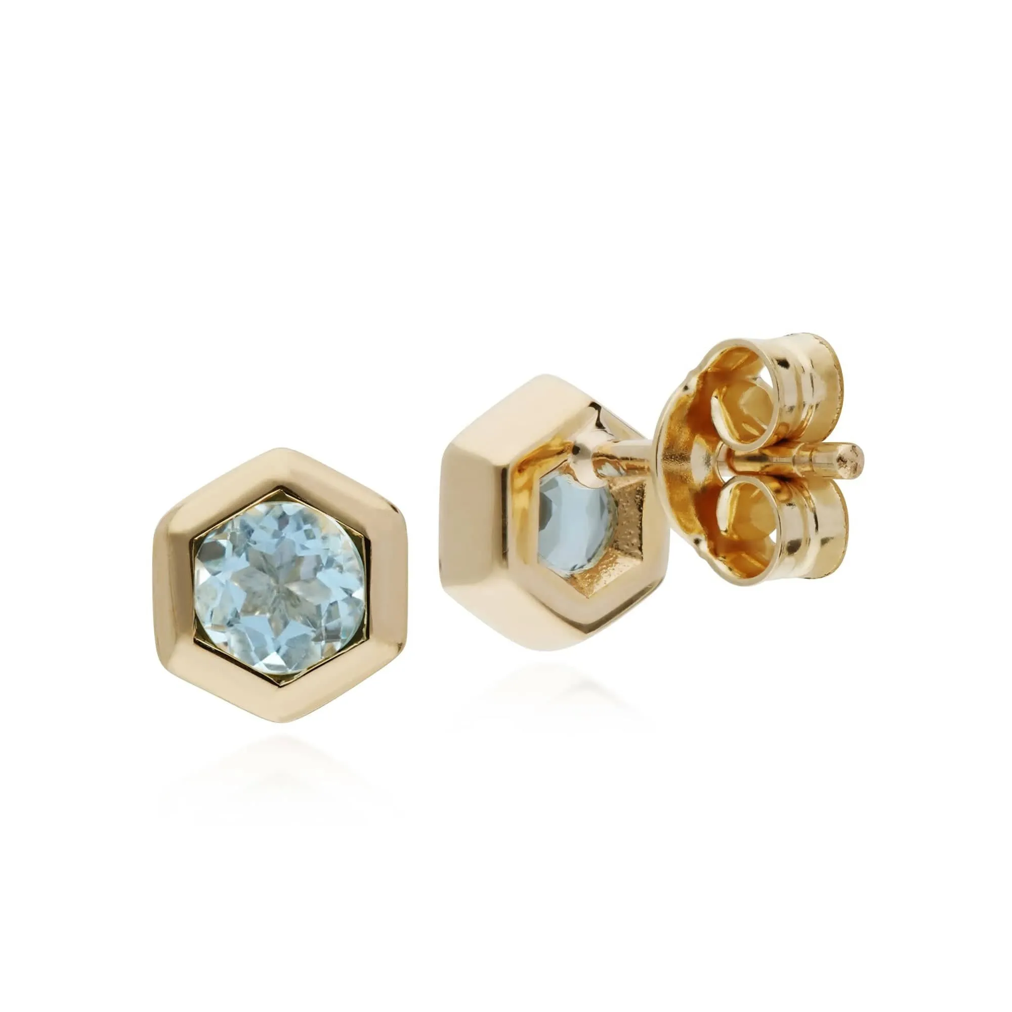 Geometric Hexagon 9ct Yellow Gold Aquamarine Stud Earrings sold by Gemondo Jewellery product image thumbnail 2