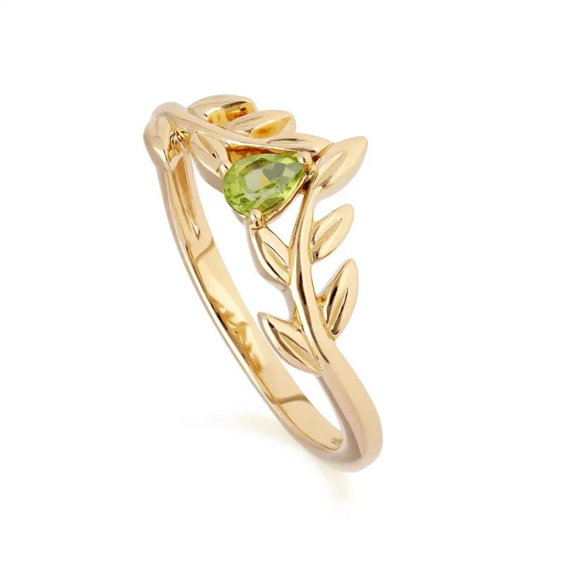 O Leaf Peridot Wishbone Ring in 9ct Yellow Gold sold by Gemondo Jewellery