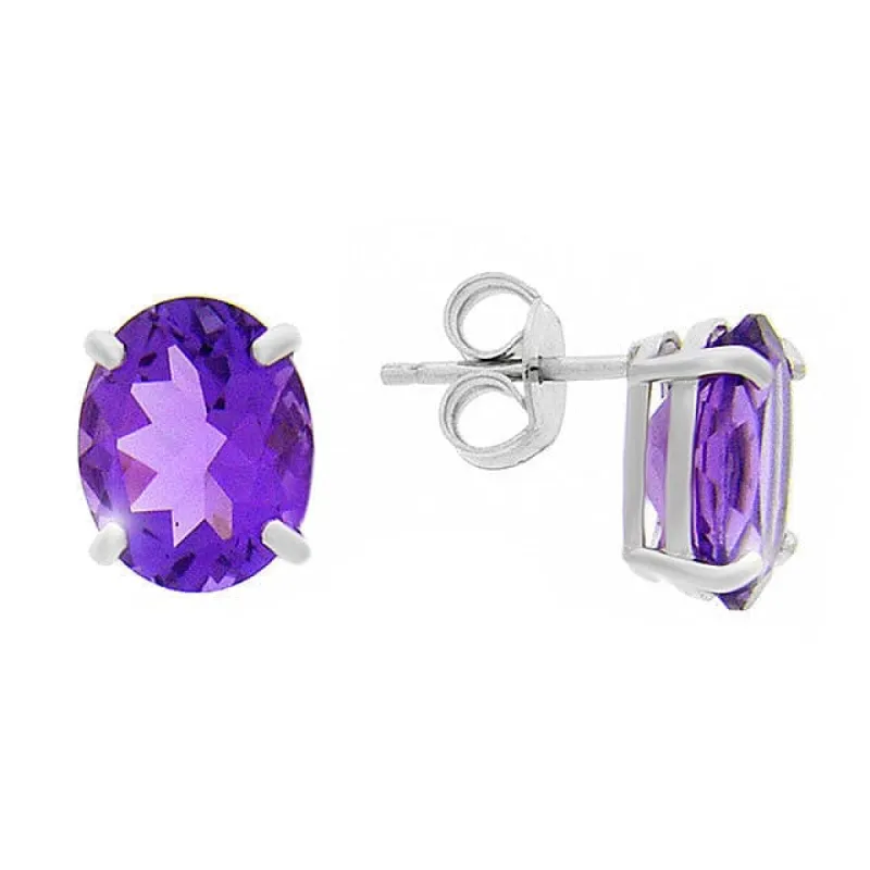 9ct White Gold 4.00ct Oval Cut Natural Amethyst Classic Stud Earrings sold by Gemondo Jewellery