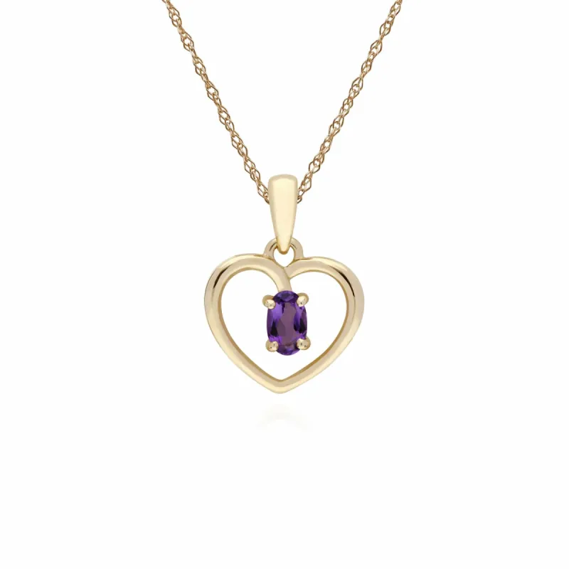 Gemondo 9ct Yellow Gold Amethyst Oval Single Stone Heart Pendant on 45cm Chain sold by Gemondo Jewellery