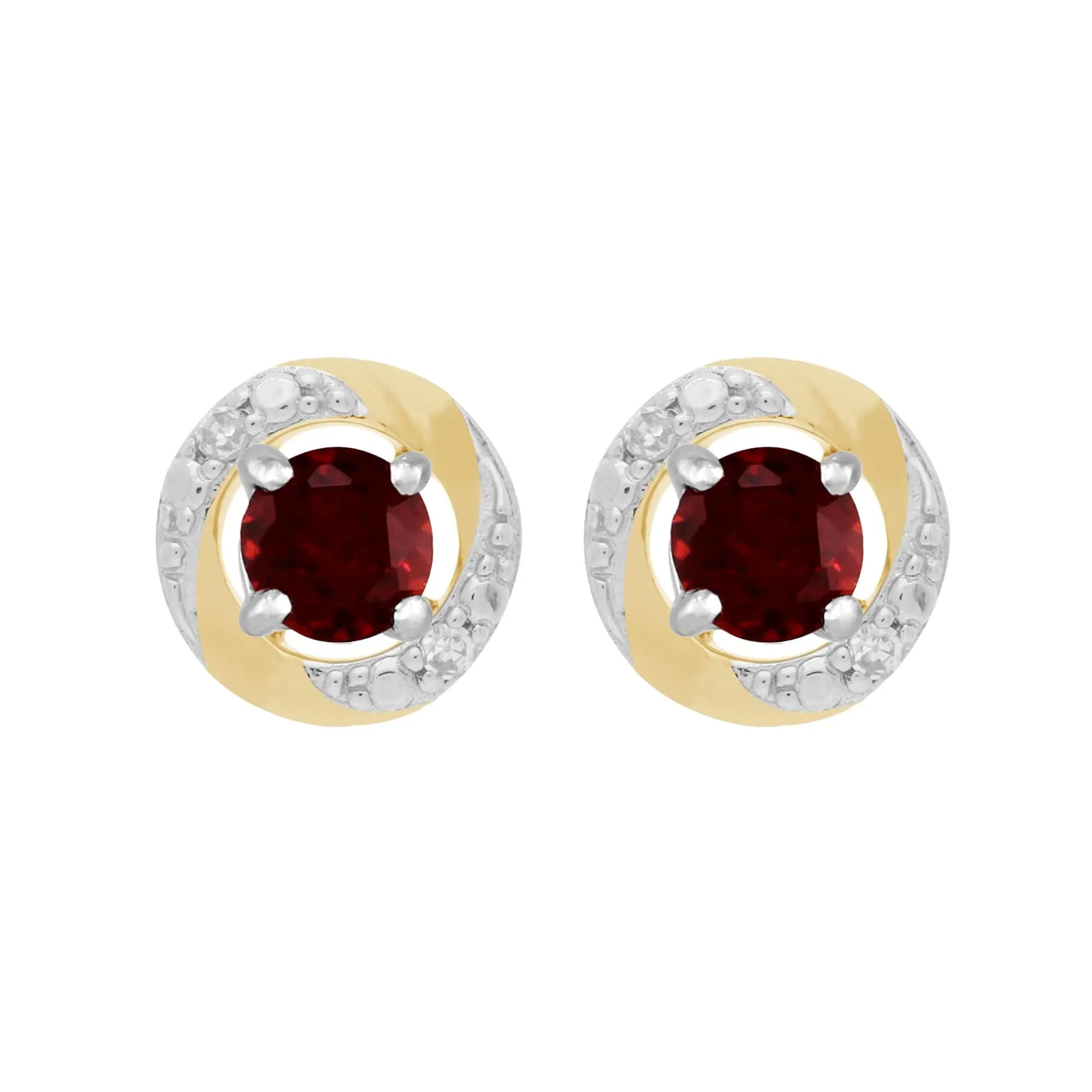 9ct White Gold Garnet Stud Earrings with Detachable Diamond Halo Ear Jacket in 9ct Yellow Gold sold by Gemondo Jewellery