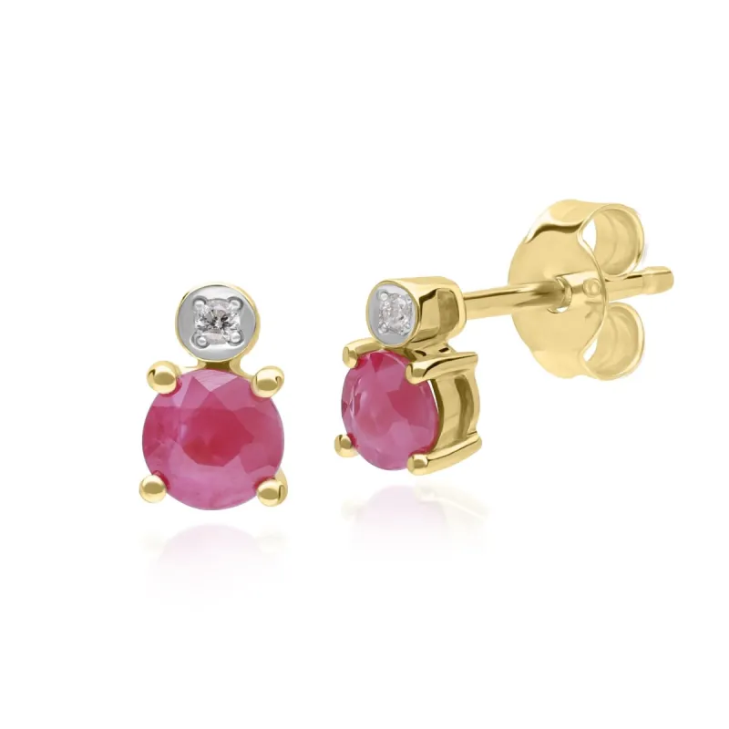 Micro Statement Round Ruby & Diamond Stud Earrings in 9ct Yellow Gold sold by Gemondo Jewellery