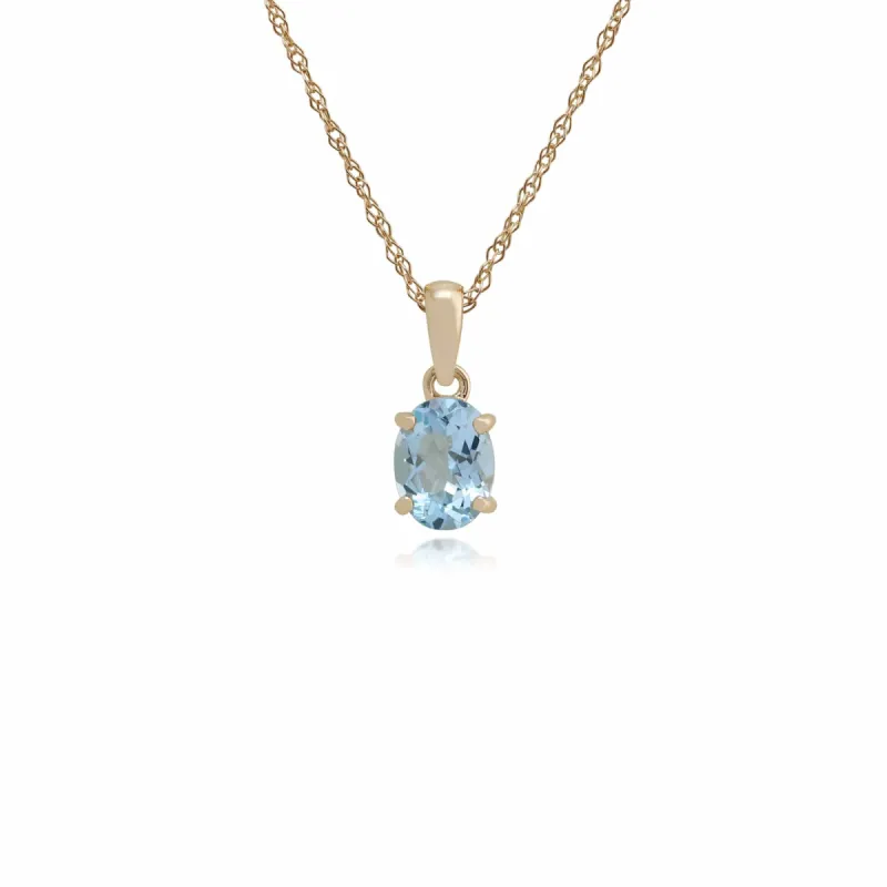 Classic Oval Aquamarine Single Stone Pendant in 9ct Yellow Gold sold by Gemondo Jewellery