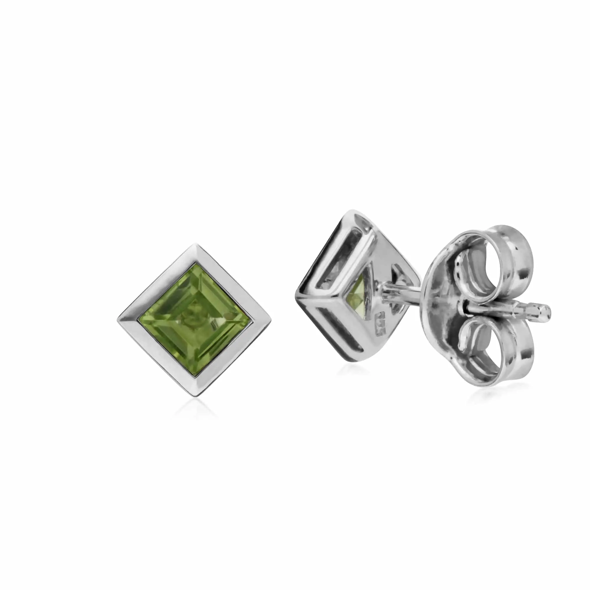 Classic Square Peridot Bezel Stud Earrings in 925 Sterling Silver sold by Gemondo Jewellery product image thumbnail 2