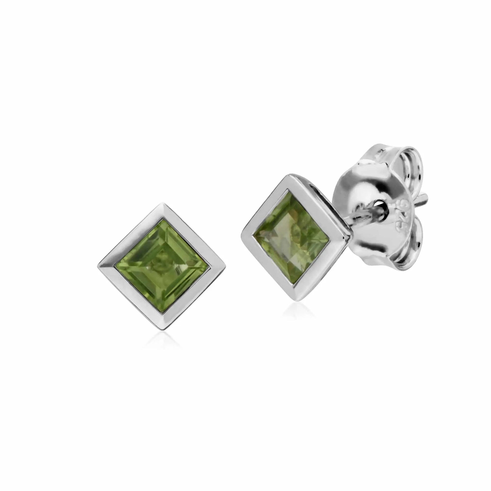 Classic Square Peridot Bezel Stud Earrings in 925 Sterling Silver sold by Gemondo Jewellery