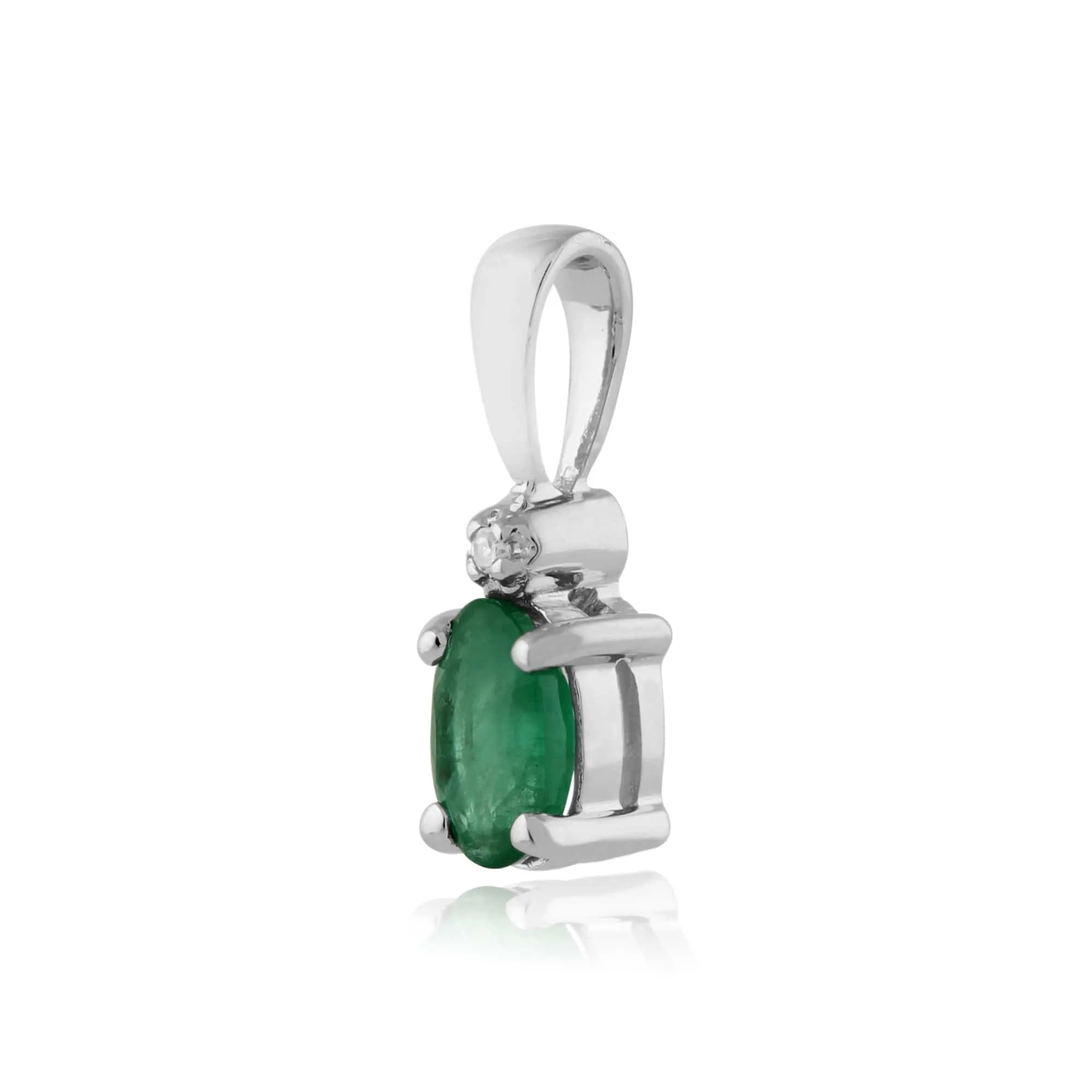 Classic Oval Emerald & Diamond Stud Earrings & Pendant in 9ct White Gold sold by Gemondo Jewellery product image thumbnail 3