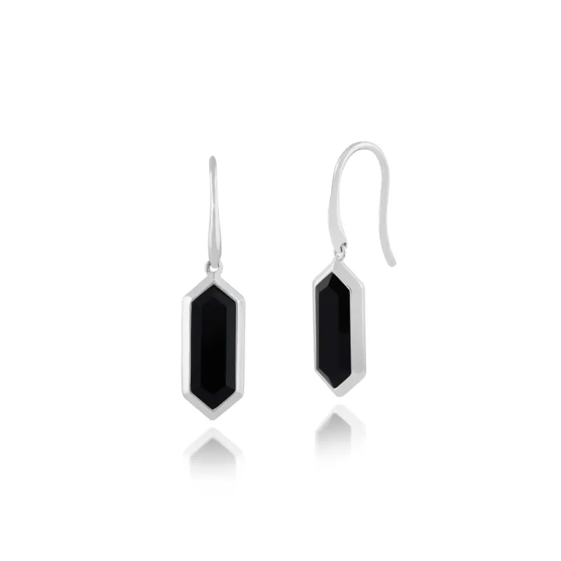 Geometric Hexagon Black Onyx Prism Drop Earrings sold by Gemondo Jewellery