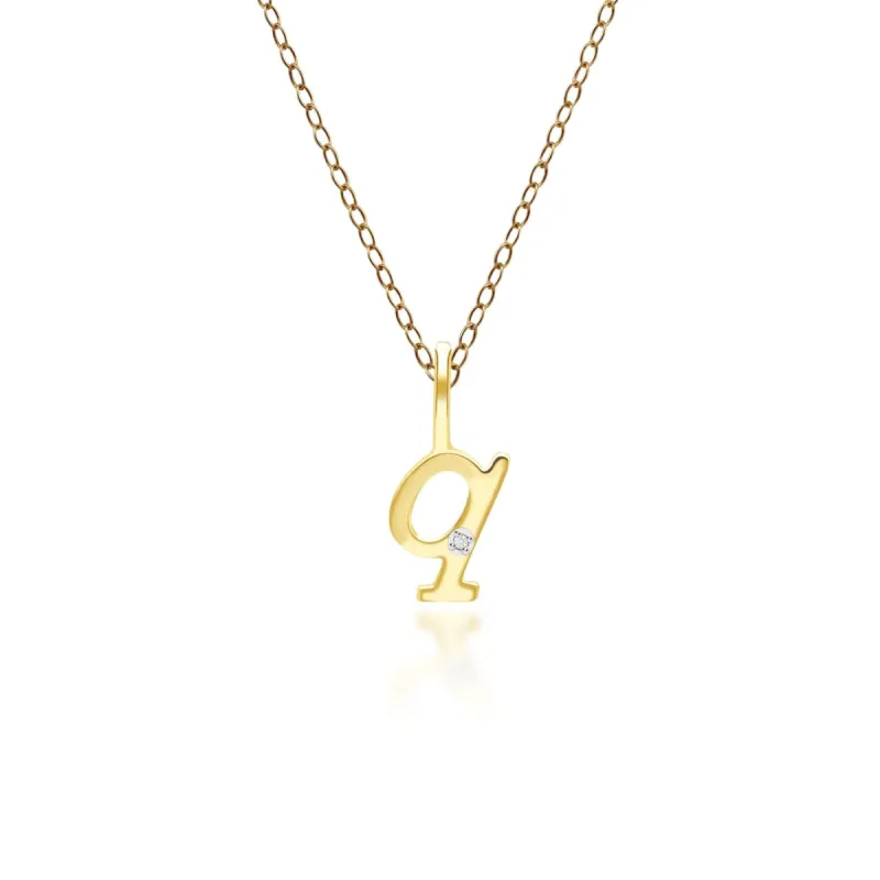 Alphabet Letter Q Diamond pendant in 9ct Yellow Gold sold by Gemondo Jewellery
