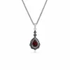 Art Nouveau Style Pear Garnet & Marcasite Leaf Pendant in 925 Sterling Silver sold by Gemondo Jewellery
