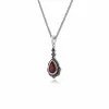 Art Nouveau Style Pear Garnet & Marcasite Leaf Pendant in 925 Sterling Silver sold by Gemondo Jewellery