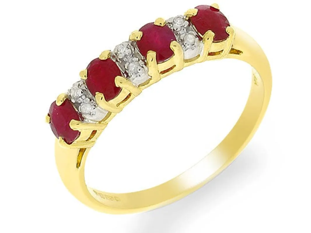 9ct Yellow Gold 0.88ct Natural Ruby & Diamond Half Eternity Style Ring sold by Gemondo Jewellery