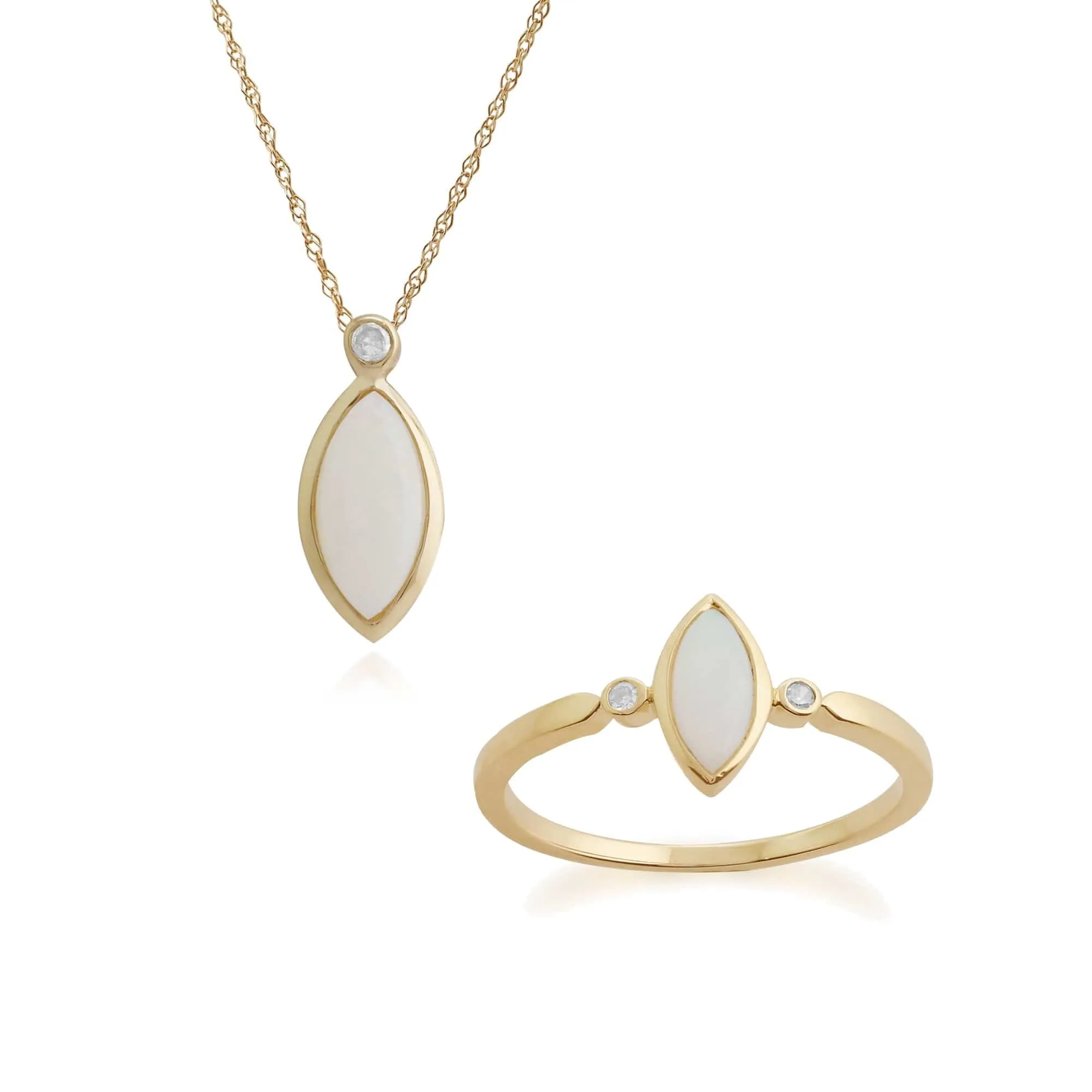 Classic Marquise Opal Cabochon Pendant & Ring Set in 9ct Yellow Gold sold by Gemondo Jewellery