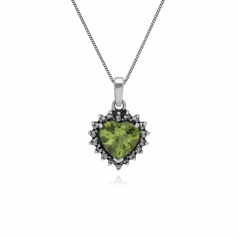 Gemondo Sterling Silver Peridot & Marcasite Heart Pendant with 45cm Chain sold by Gemondo Jewellery