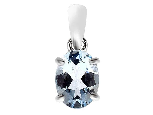 9ct White Gold 0.99ct 4 Claw Set Natural Aquamarine Classic Oval Pendant on Chain sold by Gemondo Jewellery