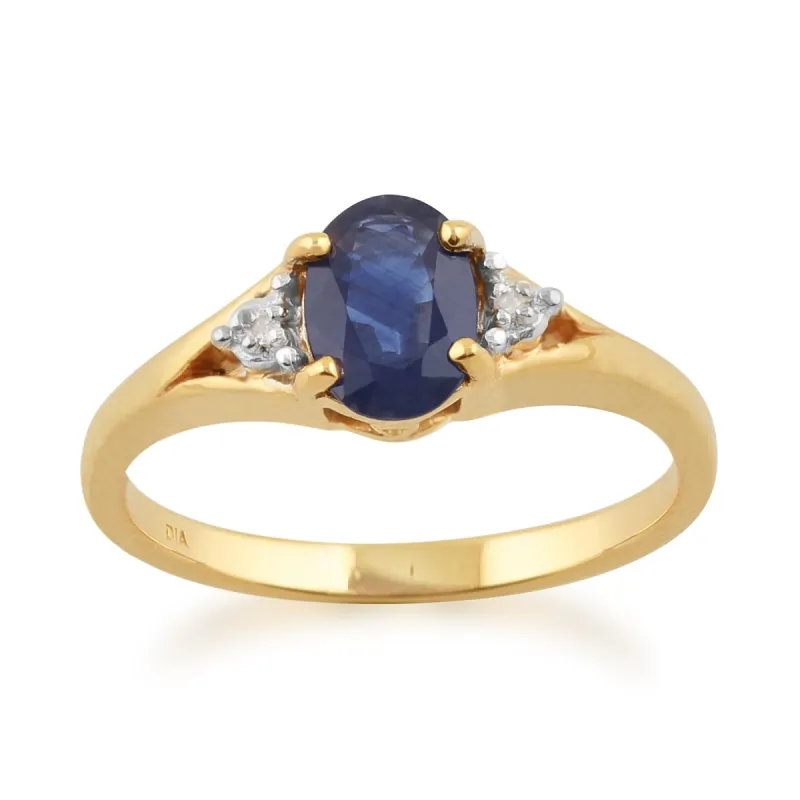 Classic Oval Light Blue Sapphire & Diamond Ring in 9ct Yellow Gold sold by Gemondo Jewellery