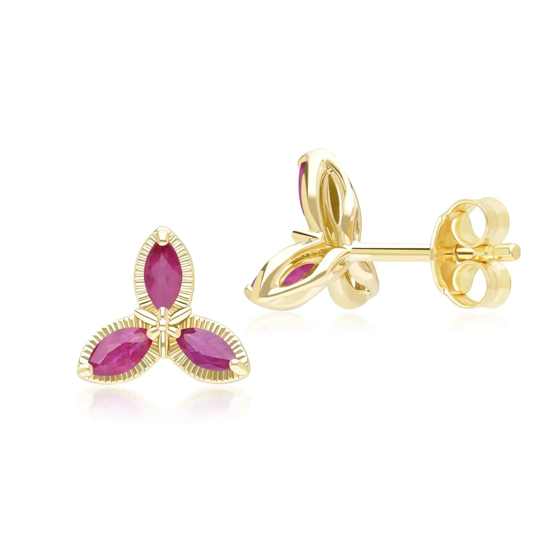 Floral Marquise Ruby Stud Earrings in 9ct Yellow Gold sold by Gemondo Jewellery product image thumbnail 3