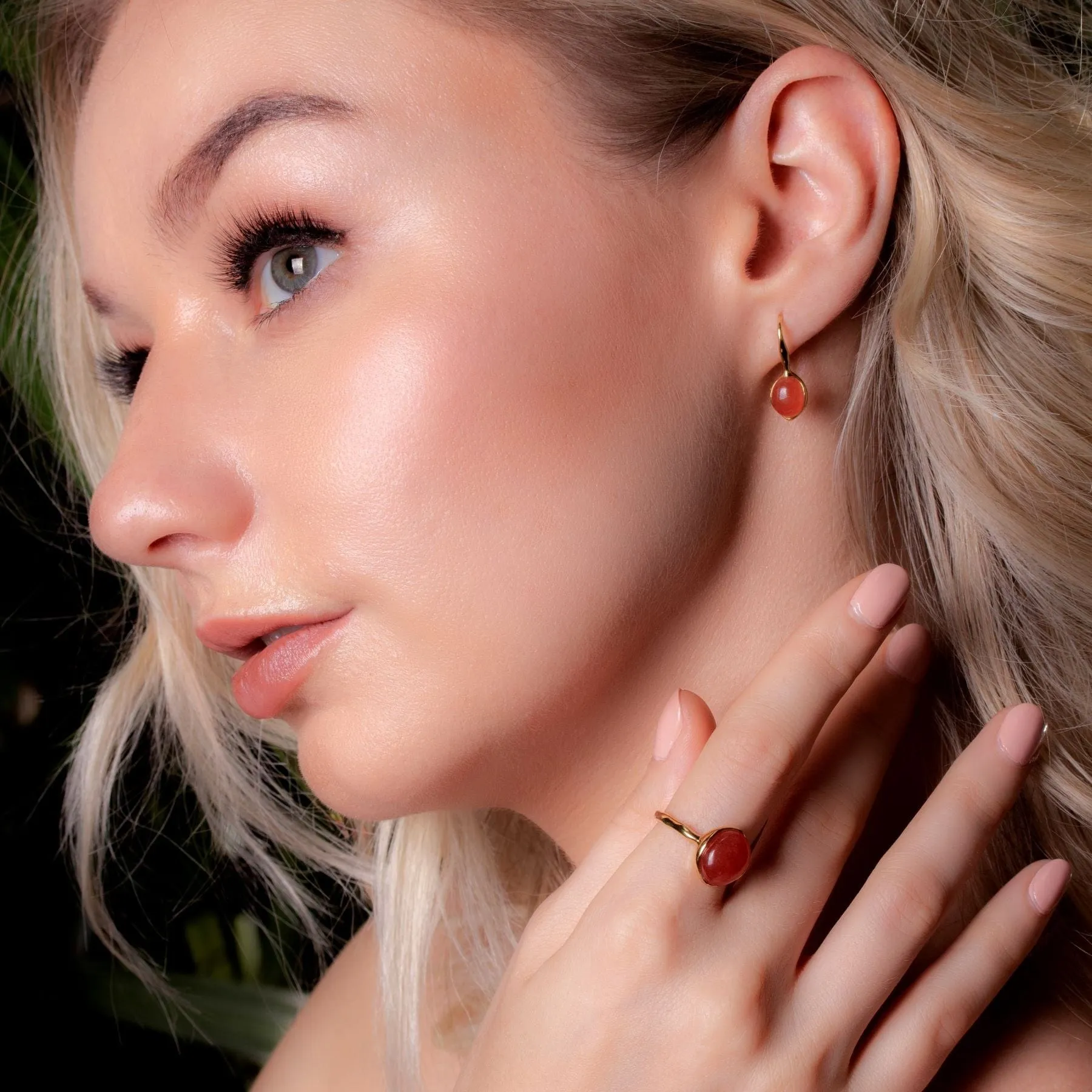 Irregular Collection Dyed Red Jade Ring in Gold Plated Sterling Silver sold by Gemondo Jewellery product image thumbnail 3