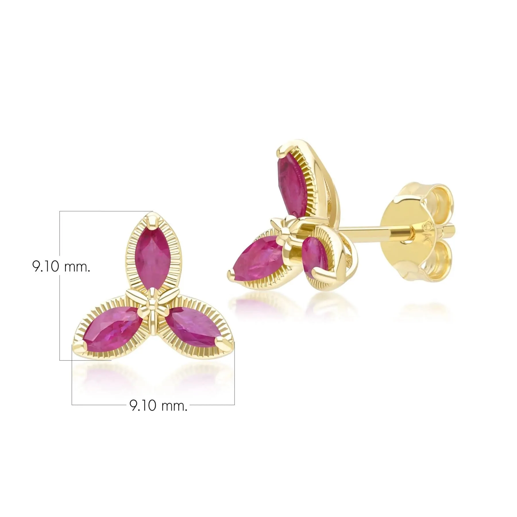 Floral Marquise Ruby Stud Earrings in 9ct Yellow Gold sold by Gemondo Jewellery product image thumbnail 4