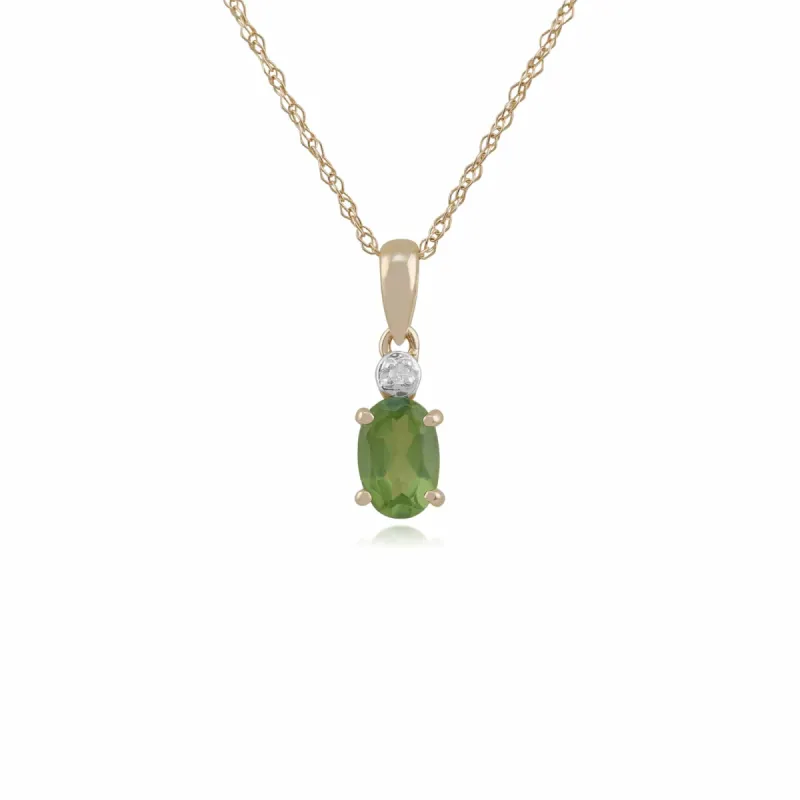 Classic Oval Peridot & Diamond Pendant in 9ct Yellow Gold sold by Gemondo Jewellery