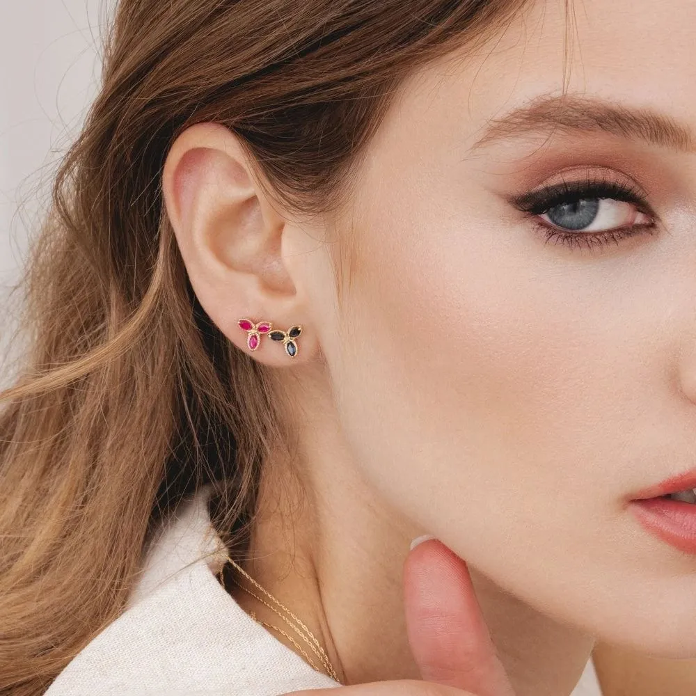 Floral Marquise Ruby Stud Earrings in 9ct Yellow Gold sold by Gemondo Jewellery product image thumbnail 2