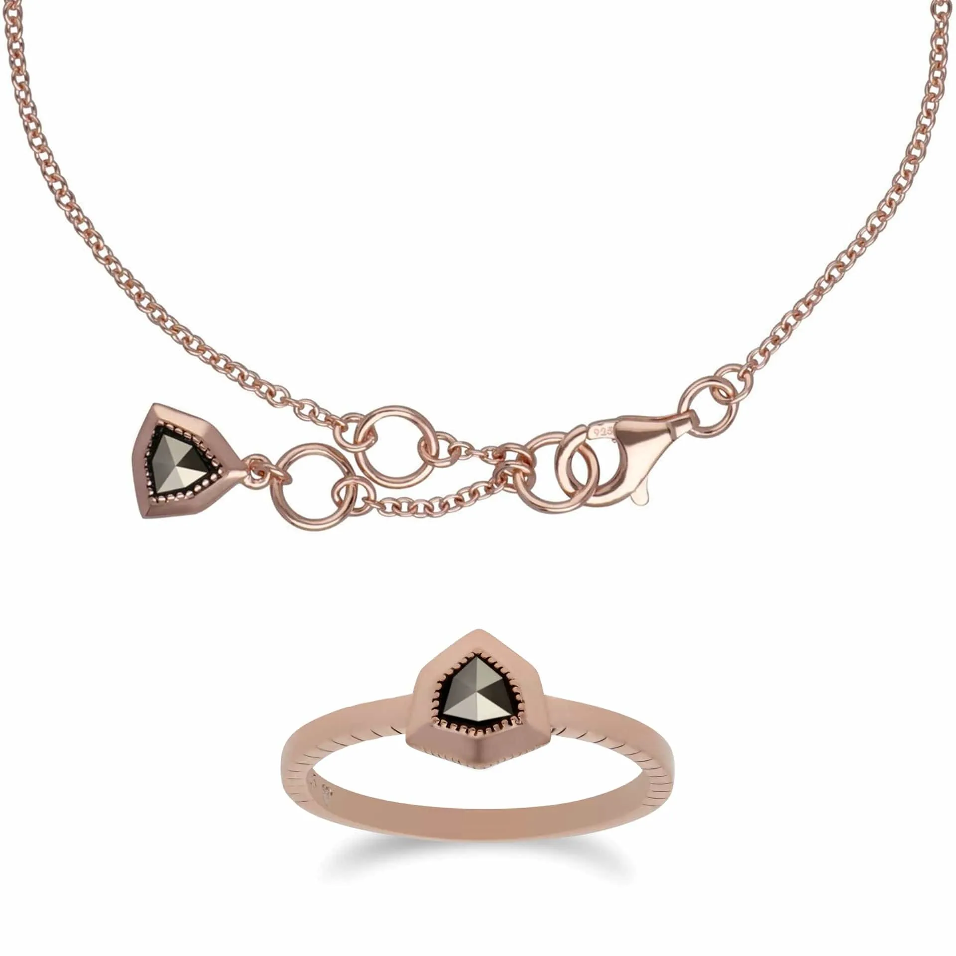 Rose Gold Plated Silver Marcasite Shield Design Bracelet & Ring Set sold by Gemondo Jewellery