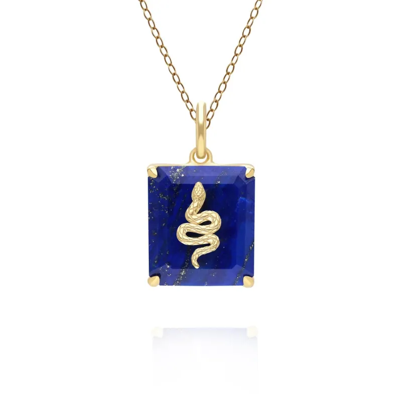 Grand Deco Lapis Lazuli Snake Pendant in Gold Plated Sterling Silver sold by Gemondo Jewellery